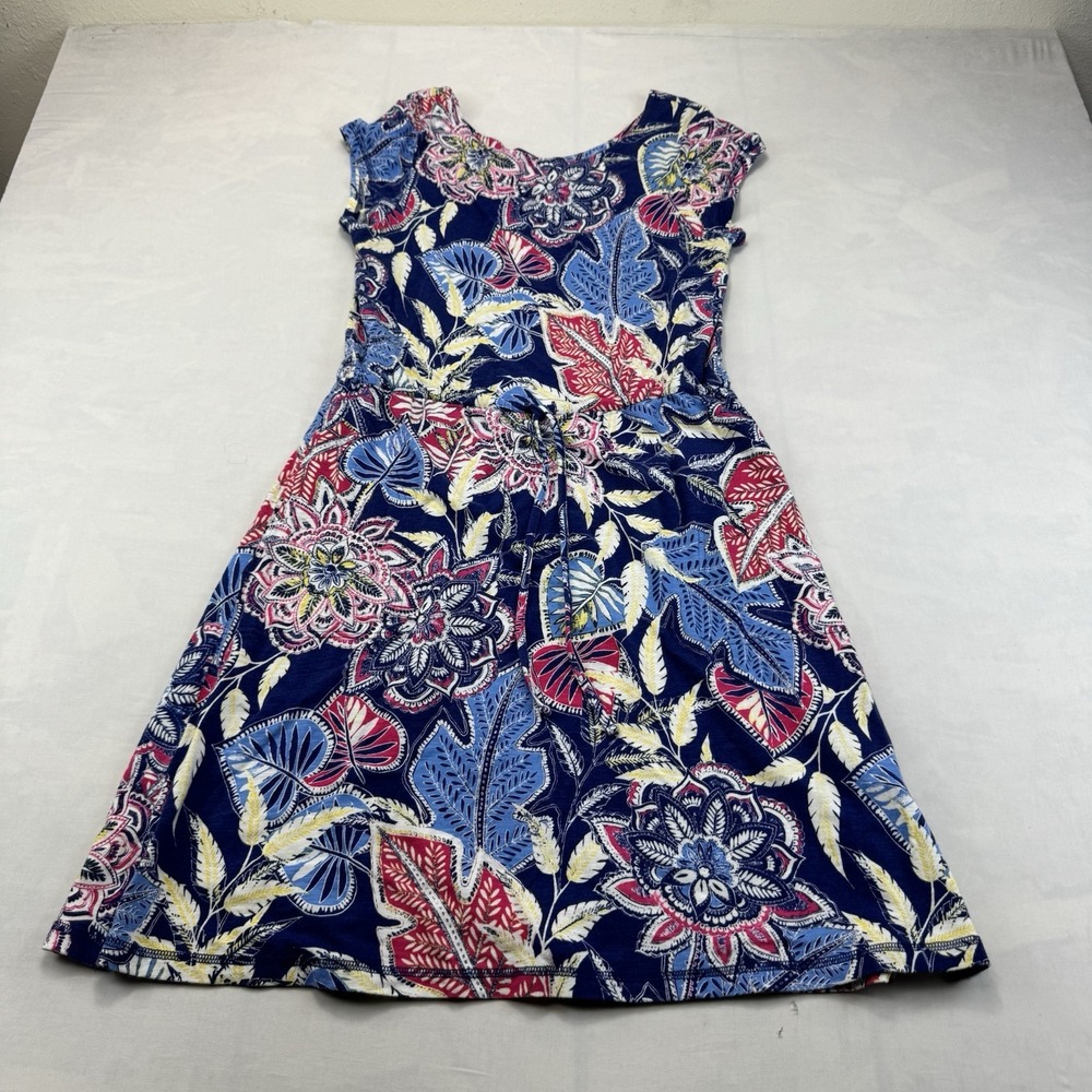 Talbots Women's Medium Blue Multicolor Floral Fit & Flare Tie Waist Dress